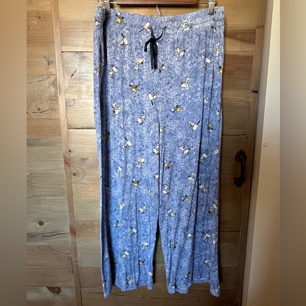 Peanuts Blue Snoopy Pattern Wide Leg Cop Length Lounge Pants